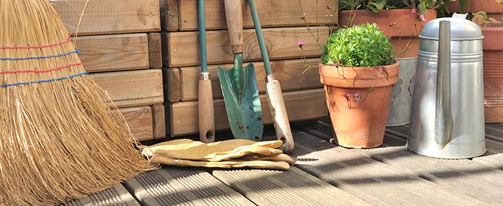 clearing pots and objects from the decking area