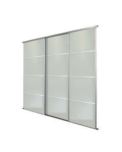 Silver Frame Soft White Glass 4 Panel Sliding Wardrobe Doors Kit