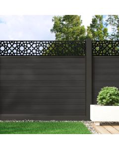 Charcoal - 0.6m Composite Fence Panel Kit With Aluminium Posts (Below Ground) plus Moroccan Decorative screen