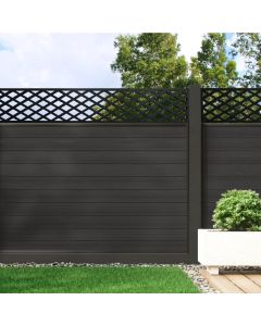 Charcoal - 0.6m Composite Fence Panel Kit With Aluminium Posts (Below Ground) plus Diamond Decorative screen