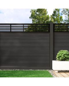 Charcoal - 0.6m Composite Fence Panel Kit With Aluminium Posts (Below Ground) plus Linear Decorative screen