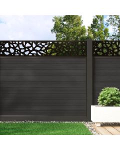Charcoal - 0.9m Composite Fence Panel Kit With Aluminium Posts (Above Ground) plus Pebble Decorative screen
