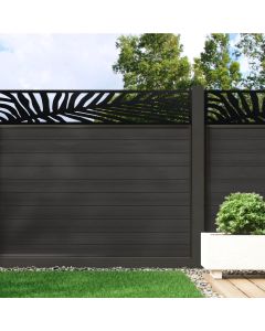 Charcoal - 0.6m Composite Fence Panel Kit With Aluminium Posts (Below Ground) plus Palm Decorative screen