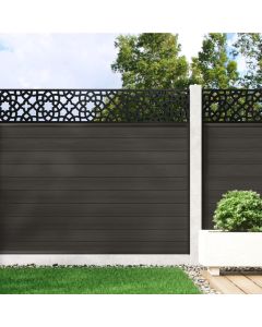 Charcoal - 1.2m Composite Fence Panel Kit For Concrete Posts plus Moroccan Decorative screen