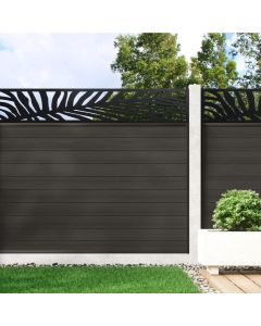 Charcoal - 1.2m Composite Fence Panel Kit For Concrete Posts plus Palm Decorative screen