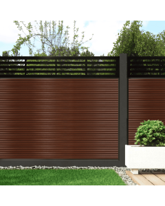 Coffee - 0.6m Composite Fence Panel Kit With Aluminium Posts (Above Ground) plus Linear Decorative screen, Slatted 