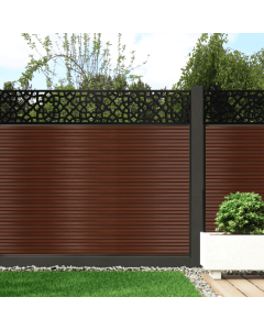Coffee - 0.6m Composite Fence Panel Kit With Aluminium Posts (Above Ground) plus Moroccan Decorative screen, Slatted 