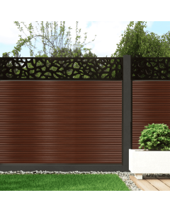 Coffee - 0.3m Composite Fence Panel Kit With Aluminium Posts (Below Ground) plus Pebble Decorative screen, Slatted 