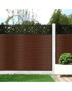 Coffee - 1.8m Composite Fence Panel Kit For Concrete Posts plus Moroccan Decorative screen, Slatted 