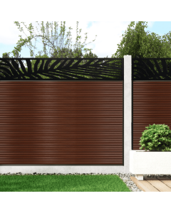 Coffee - 0.9m Composite Fence Panel Kit For Concrete Posts plus Palm Decorative screen, Slatted 
