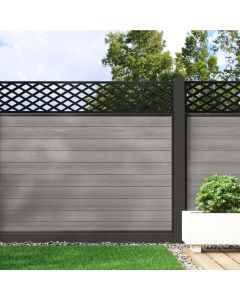Cool Grey - 0.6m Composite Fence Panel Kit With Aluminium Posts (Below Ground) plus Diamond Decorative screen