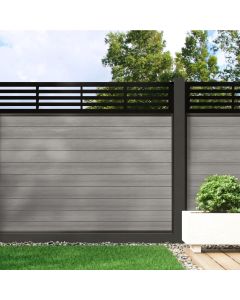 Cool Grey - 0.9m Composite Fence Panel Kit With Aluminium Posts (Above Ground) plus Linear Decorative screen