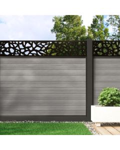 Cool Grey - 1.2m Composite Fence Panel Kit With Aluminium Posts (Below Ground) plus Pebble Decorative screen