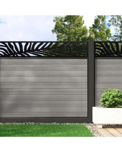 Cool Grey - 1.8m Composite Fence Panel Kit With Aluminium Posts (Above Ground) plus Palm Decorative screen