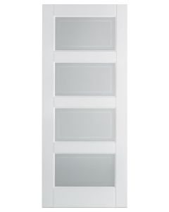 Internal Smooth White Contemporary 4 Panel Glazed Door with Frosted Glass