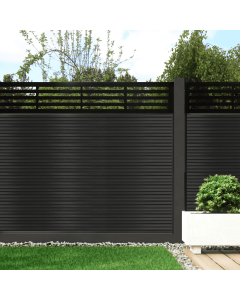 Graphite - 0.3m Composite Fence Panel Kit With Aluminium Posts (Below Ground) plus Linear Decorative screen, Slatted 