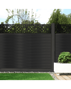 Graphite - 0.6m Composite Fence Panel Kit With Aluminium Posts (Above Ground) plus Moroccan Decorative screen, Slatted 