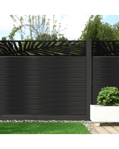 Graphite - 0.3m Composite Fence Panel Kit With Aluminium Posts (Below Ground) plus Palm Decorative screen, Slatted 