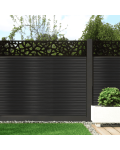 Graphite - 0.3m Composite Fence Panel Kit With Aluminium Posts (Below Ground) plus Pebble Decorative screen, Slatted 