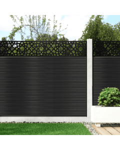 Graphite - 0.9m Composite Fence Panel Kit For Concrete Posts plus Moroccan Decorative screen, Slatted 