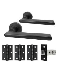 Troya Matt Black Complete Door Handle Set