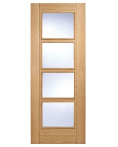 Internal Oak Vancouver 4 Light Clear Glazed Pre-finished Fire Door