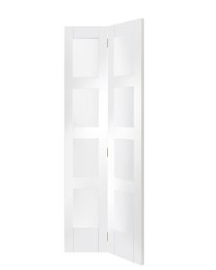 XL White Primed Shaker Bi-Fold With Clear Glass Complete with Track