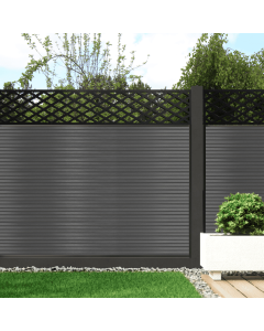 Slate Grey - 0.6m Composite Fence Panel Kit With Aluminium Posts (Below Ground) plus Diamond Decorative screen, Slatted 