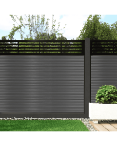 Slate Grey - 0.9m Composite Fence Panel Kit With Aluminium Posts (Above Ground) plus Linear Decorative screen, Slatted 