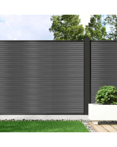 Slate Grey - 0.6m Composite Fence Panel Kit With Aluminium Posts (Below Ground), Slatted 