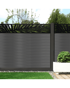 Slate Grey - 0.9m Composite Fence Panel Kit With Aluminium Posts (Above Ground) plus Palm Decorative screen, Slatted 