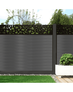 Slate Grey - 0.3m Composite Fence Panel Kit With Aluminium Posts (Below Ground) plus Pebble Decorative screen, Slatted 