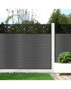 Slate Grey - 1.5m Composite Fence Panel Kit For Concrete Posts plus Moroccan Decorative screen, Slatted 
