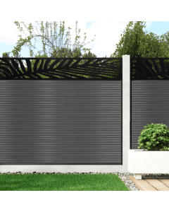 Slate Grey - 0.9m Composite Fence Panel Kit For Concrete Posts plus Palm Decorative screen, Slatted 