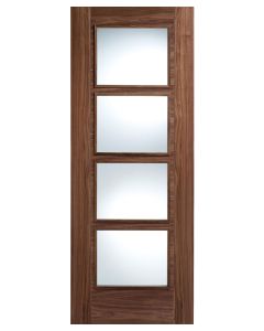 Internal Walnut Vancouver 4 Light Clear Glazed Pre-finished Fire Door