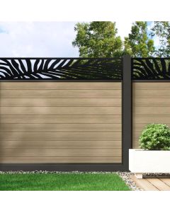 Warm Sand - 0.9m Composite Fence Panel Kit With Aluminium Posts (Above Ground) plus Palm Decorative screen