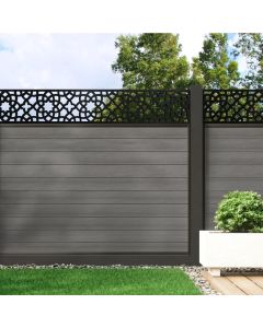 Welsh Grey - 1.5m Composite Fence Panel Kit With Aluminium Posts (Below Ground) plus Moroccan Decorative screen