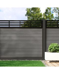 Welsh Grey - 1.5m Composite Fence Panel Kit With Aluminium Posts (Above Ground) plus Linear Decorative screen