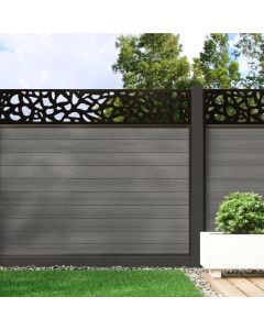Welsh Grey - 1.5m Composite Fence Panel Kit With Aluminium Posts (Below Ground) plus Pebble Decorative screen