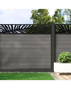 Welsh Grey - 0.6m Composite Fence Panel Kit With Aluminium Posts (Below Ground) plus Palm Decorative screen