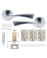 Ty Satin Nickel Complete Door Handle Set - Handles, Latch and Hinges