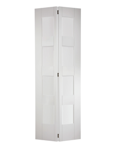 LPD White Primed Shaker 4P Bi-fold Door With Clear Glass Complete with Track